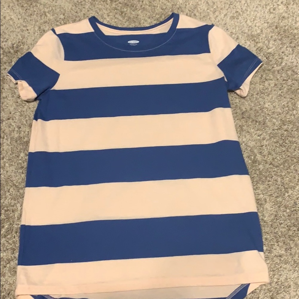 Pink and blue striped T-shirt